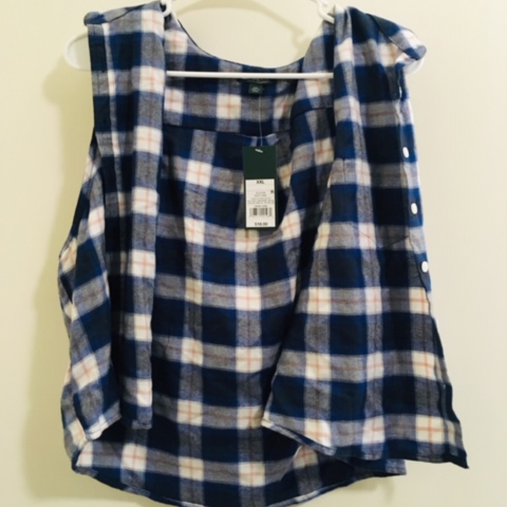 Wild Fabel Plaid sleeve Tank BRAND NEW Sz 2X